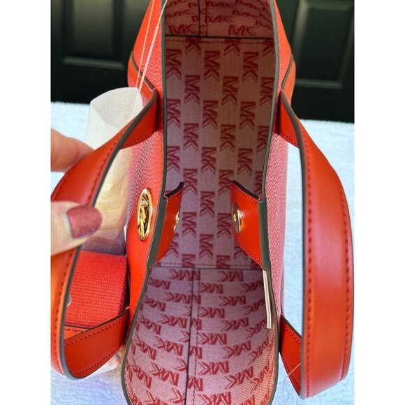 Michael Kors Bright Terracotta Hadleigh Small Double Handle Tote Messenger Bag - Picture 7 of 15